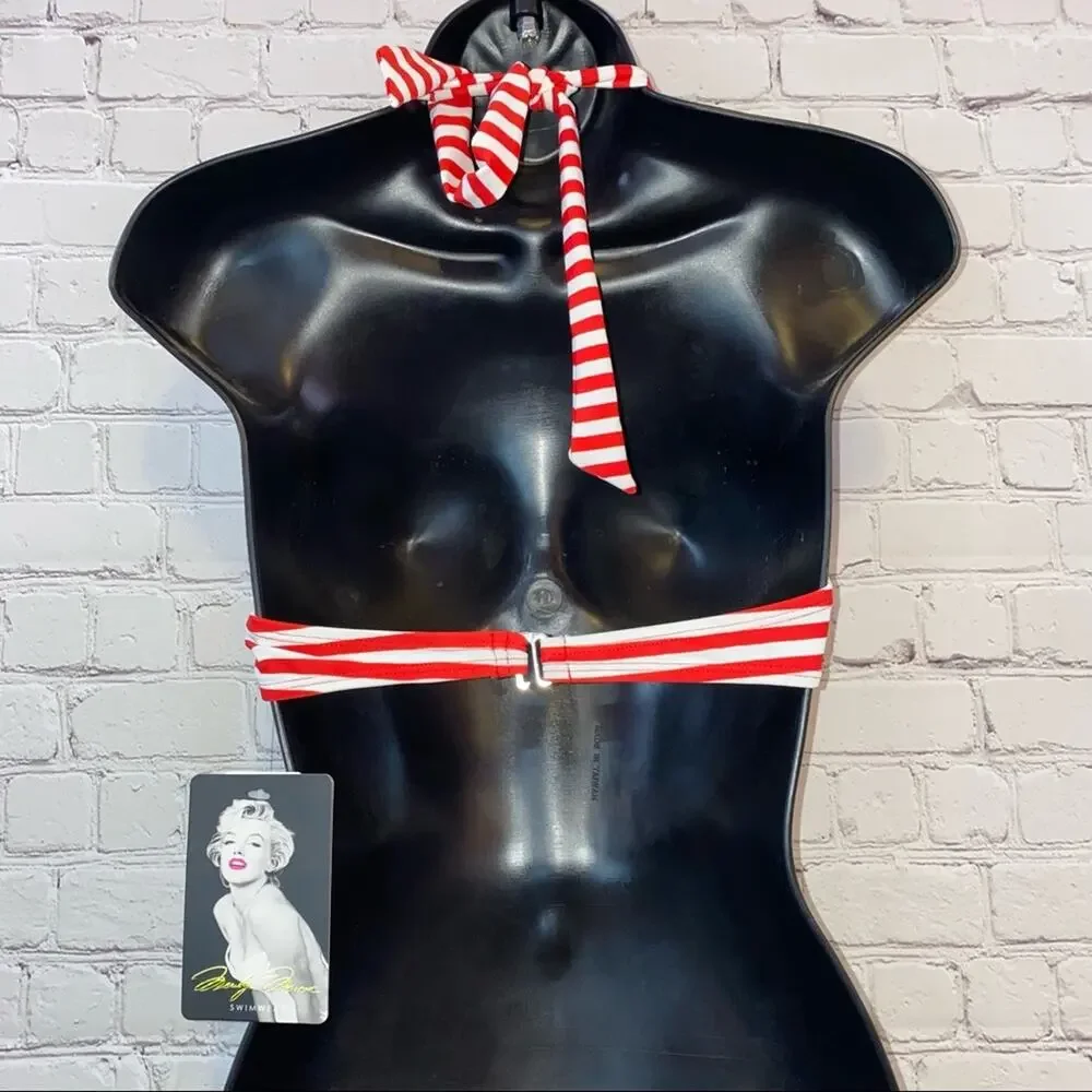 NWT Marilyn‎ Monroe Red & White Striped Push Up Bikini Top
